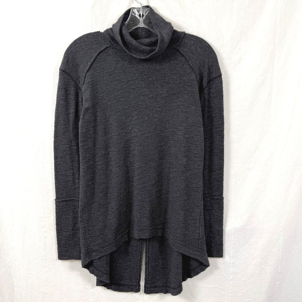 We The Free People Sweater Womens Sz L Charcoal Split Back Cowl Neck Knit Top